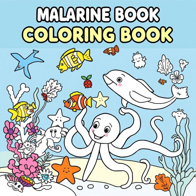 A 20-page coloring book featuring various marine life specifically designed for preschool-aged children