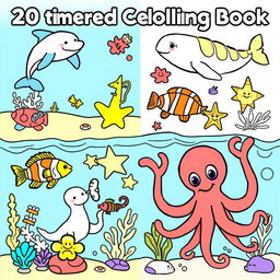 A 20-page coloring book featuring various marine life specifically designed for preschool-aged children