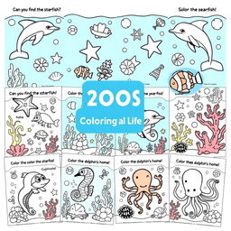 A collection of 20 intricate and educational coloring book pages featuring a variety of marine life tailored for preschool children