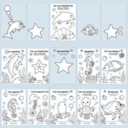 A collection of 20 intricate and educational coloring book pages featuring a variety of marine life tailored for preschool children