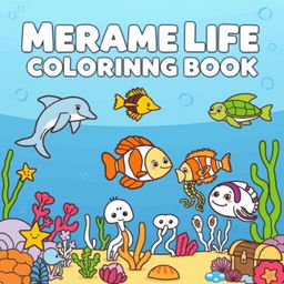 Create a marine life coloring book for preschool children featuring 20 pages with friendly and cute illustrations of various sea creatures