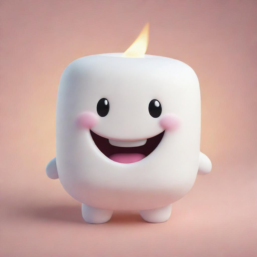 A cheerful, anthropomorphic marshmallow with a big smile, twinkling eyes, and a friendly aura. It radiates happiness and positivity.