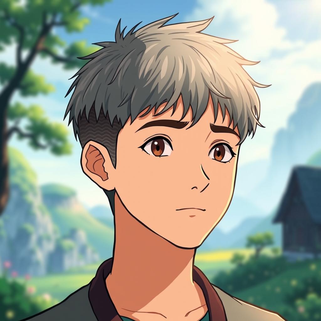 A male character with very short textured hair and a mid fade haircut, featuring a small mole on the top left of his forehead