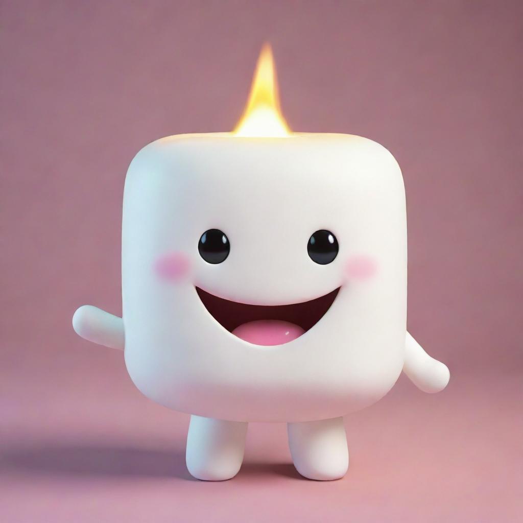 A cheerful, anthropomorphic marshmallow with a big smile, twinkling eyes, and a friendly aura. It radiates happiness and positivity.