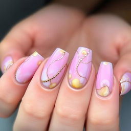 A captivating lunar manicure featuring a blend of lilac pink with yellow marble, creating a celestial and artistic appearance