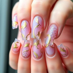 A detailed close-up of a single hand with an exquisite manicure featuring crystal nails