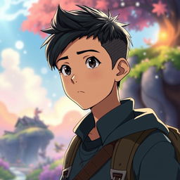 A male character with very short textured black hair, featuring a distinct side fade