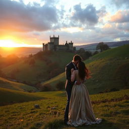 An epic romantic scene set in the picturesque countryside of England