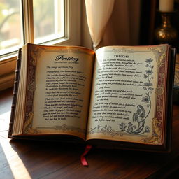 A magical anthology of poems, elegantly bound with golden filigree and embossed floral patterns on a rich, brown leather cover