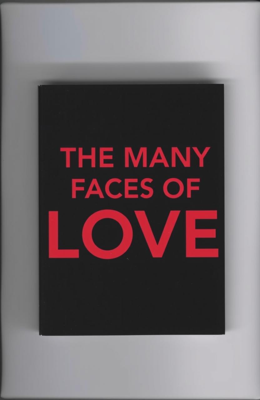 A simple design featuring a black cover that prominently displays the title "THE MANY FACES OF LOVE" in bold, large red lettering