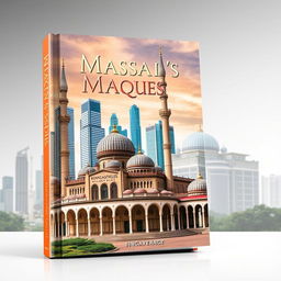 A captivating book cover design featuring iconic mosques from Malaysia, Singapore, and Indonesia