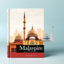 A captivating book cover design featuring iconic mosques from Malaysia, Singapore, and Indonesia