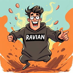 A dynamic and expressive illustration featuring a ravian pan with an eye-catching logo on the clothing