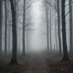 Design a stylized and provocative book cover for a novel. It should feature a misty forest under a starlit sky with a path leading through the trees. Include an ancient-looking title script in the forefront.