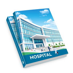 A modern and sleek book cover design featuring an impressive hospital building