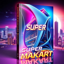 A futuristic and striking book cover design featuring the imagined Super Makart building