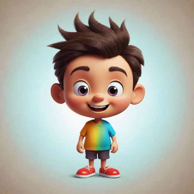 Create a simple, colorful, and whimsical cartoon character with expressive features and joyful demeanor.