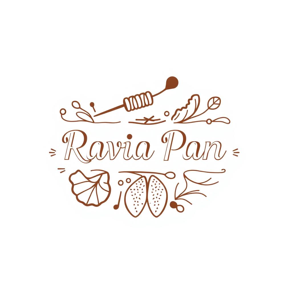 A creative logo design for the company "Ravia Pan", incorporating elements of cloth and sewing