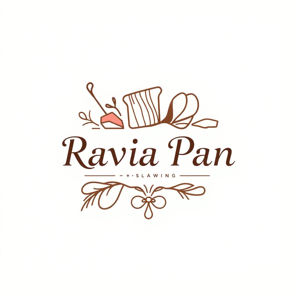 A creative logo design for the company "Ravia Pan", incorporating elements of cloth and sewing