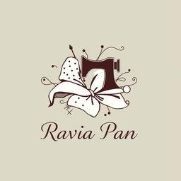 A chic and elegant logo design for the company "Ravia Pan", featuring cloth and sewing-related elements with a distinct Parisian flair