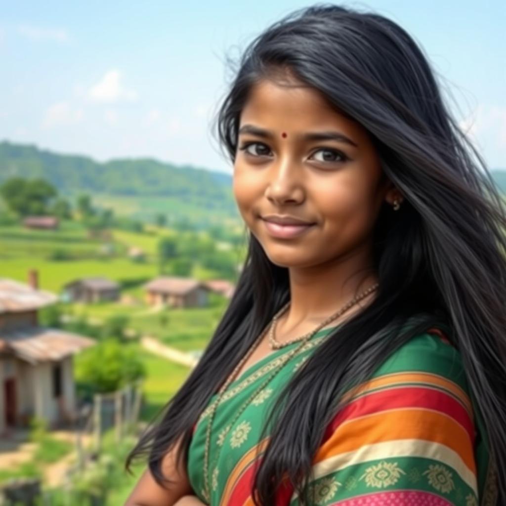 An Indian village girl with captivating features, age 19, exuding youthful beauty and charm