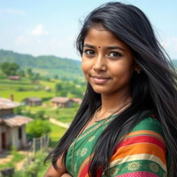 An Indian village girl with captivating features, age 19, exuding youthful beauty and charm