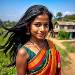 An Indian village girl with captivating features, age 19, exuding youthful beauty and charm