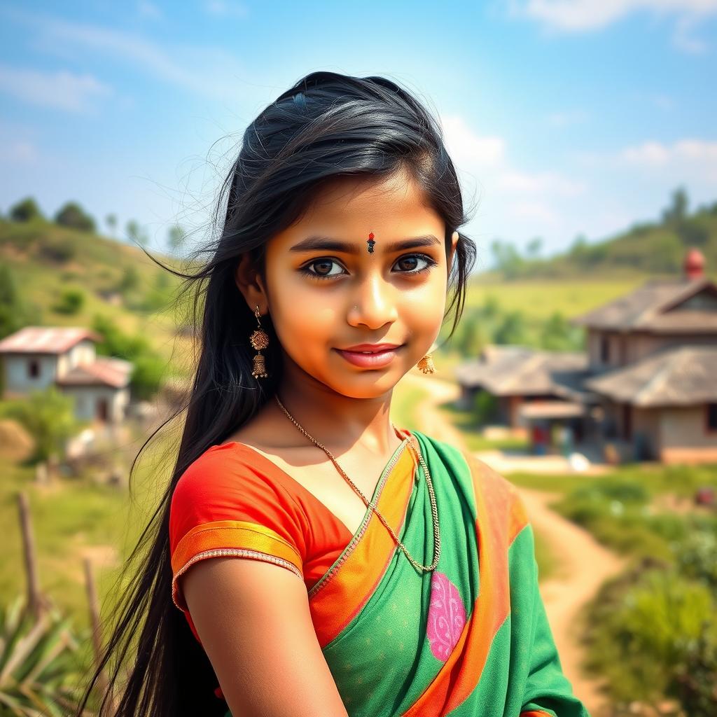 An Indian village girl with captivating features, age 19, exuding youthful beauty and charm