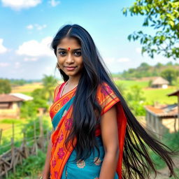 An Indian village girl with captivating features, age 19, exuding youthful beauty and charm