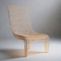 A chair uniquely manifested from the 4th dimension. It bears intricate designs and floats in an abstract space, emanating a soft, mysterious glow.