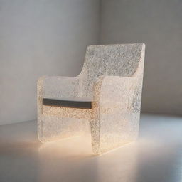 A chair uniquely manifested from the 4th dimension. It bears intricate designs and floats in an abstract space, emanating a soft, mysterious glow.