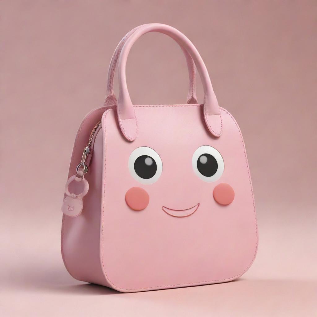 Generate an adorable, charismatic character that resembles a stylized, cute version of a handbag.