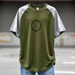 A stylish oversized baseball t-shirt featuring a large infinity symbol printed in army green color