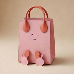 Illustrate an adorable handbag character with cartoon-like hands and feet, imbued with a playful and endearing vibe.