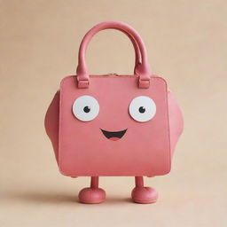 Illustrate an adorable handbag character with cartoon-like hands and feet, imbued with a playful and endearing vibe.