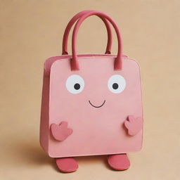 Illustrate an adorable handbag character with cartoon-like hands and feet, imbued with a playful and endearing vibe.