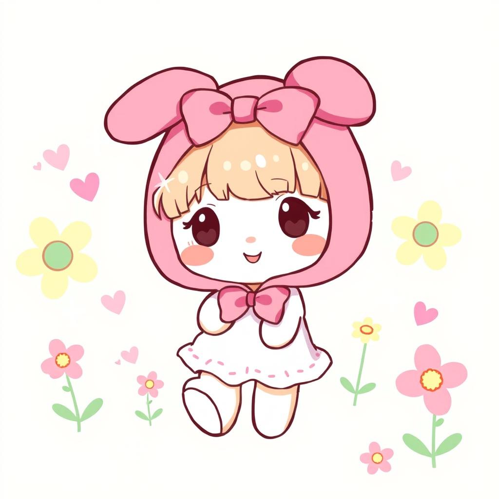 A cute illustration of My Melody, a popular Sanrio character, wearing her iconic pink hood with a bow and smiling adorably