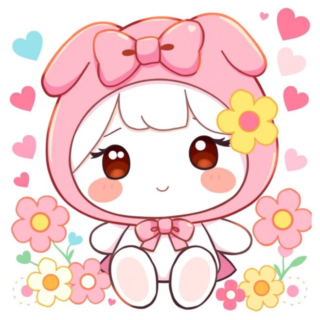 A cute illustration of My Melody, a popular Sanrio character, wearing her iconic pink hood with a bow and smiling adorably