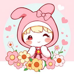 A cute illustration of My Melody, a popular Sanrio character, wearing her iconic pink hood with a bow and smiling adorably