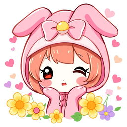 A cute illustration of My Melody, a popular Sanrio character, wearing her iconic pink hood with a bow and smiling adorably