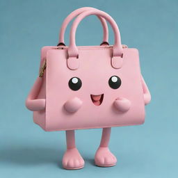 Generate an image of an extremely cute handbag character, enriched with multiple cartoon-like hands and feet, creating an even more playful appearance.