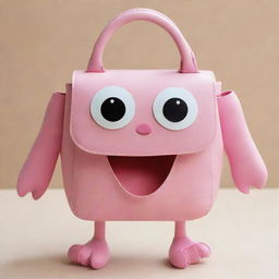 Craft an image of an ultra-cute handbag character, adorned with numerous cartoon-like hands and feet, adding a higher level of whimsicality and charm.