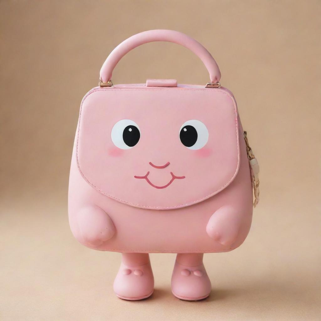 Create a super endearing image of a handbag character, featuring multiple cute hands and feet, aiming for the ultimate level of cuteness and charm.