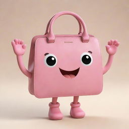 Create a super endearing image of a handbag character, featuring multiple cute hands and feet, aiming for the ultimate level of cuteness and charm.