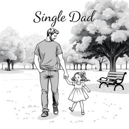 Illustrated book cover featuring a single dad theme, black and white illustration