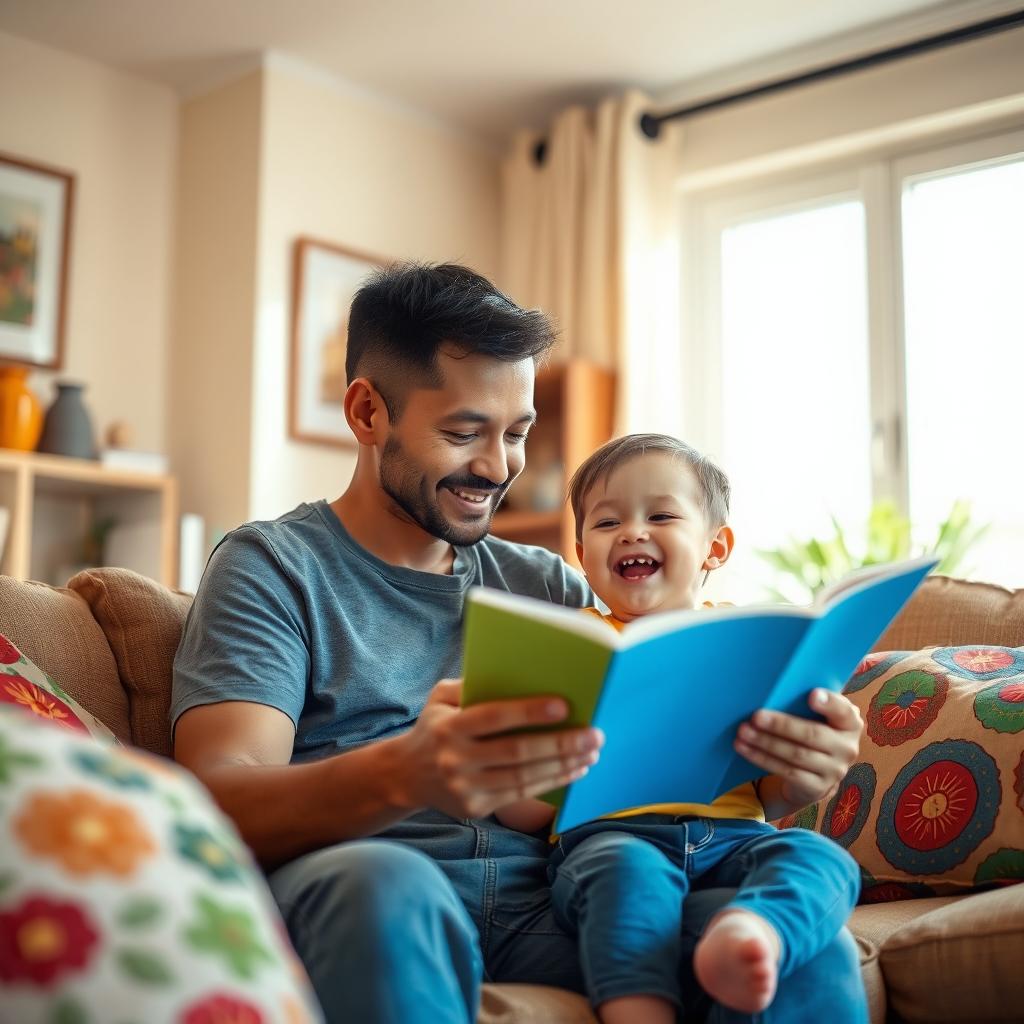 A single parent in a cozy living room spending quality time with their young child, showcasing a loving and supportive environment