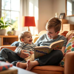 A single parent in a cozy living room spending quality time with their young child, showcasing a loving and supportive environment