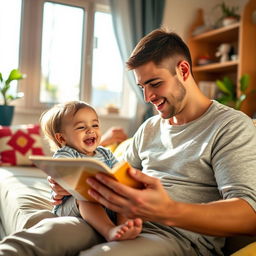 A single parent in a cozy living room spending quality time with their young child, showcasing a loving and supportive environment