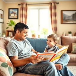 A single parent in a cozy living room spending quality time with their young child, showcasing a loving and supportive environment