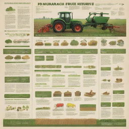 An engaging poster illustrating various farm inputs such as seeds, fertilizers, and machinery, along with simple diagrams showcasing fundamental calculations in horticulture. The slogan should emphasize the importance of farm inputs and efficient farming practices.